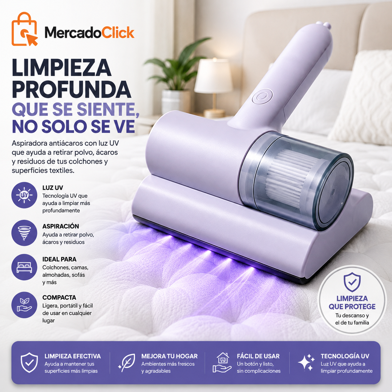 Aspiradora Antiácaros UV para Colchones